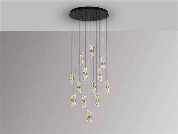 (image for) 13 Light Round Plate Pendant - Black/Gold